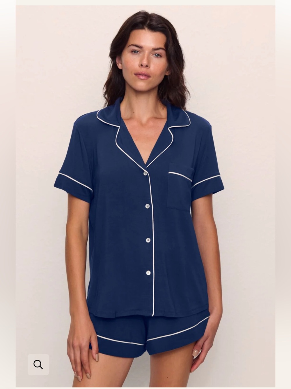 Eberjey Navy Short-Sleeve Relaxed Pajama Set with White Piping